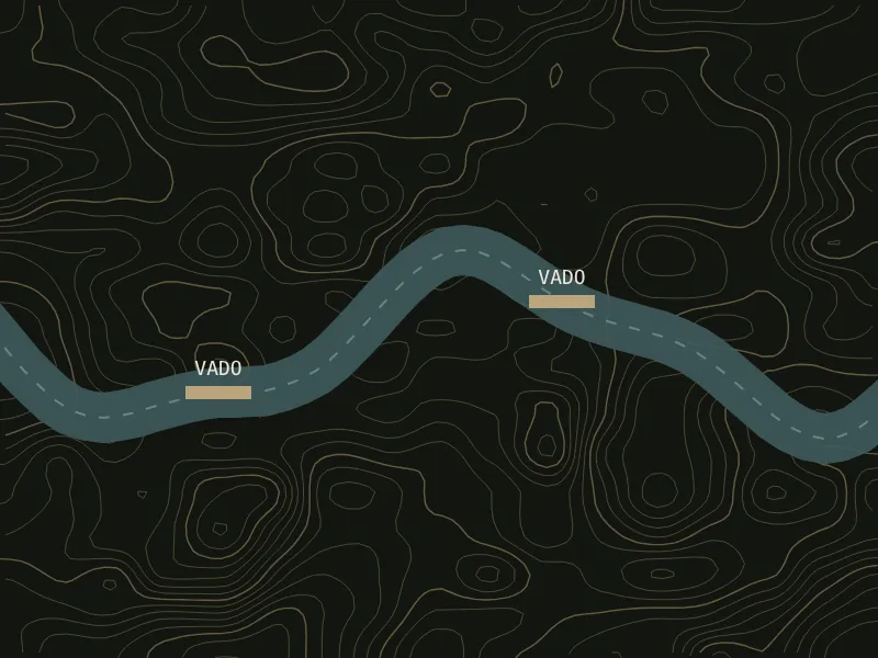 Esquema del río que cruza el campo, con sus vados